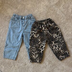 Stylish Kids Denim and Leopard Print Pants Set